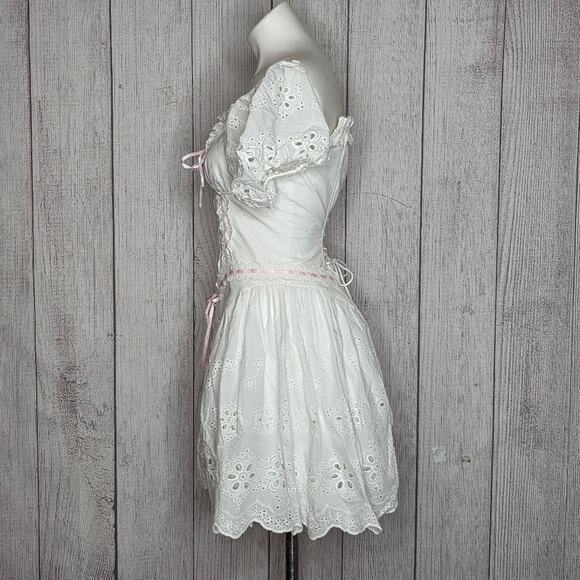Lacemade Marshmallow Corset Dress White Eyelet Lace Bo Peep Cottagecore, Large - Picture 3 of 14